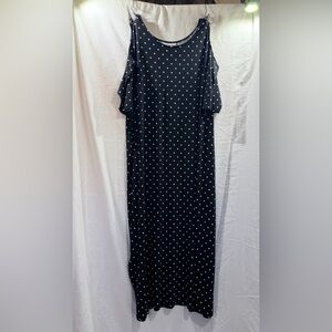 Woman Within Black Maxi Dress with White Polka Dots